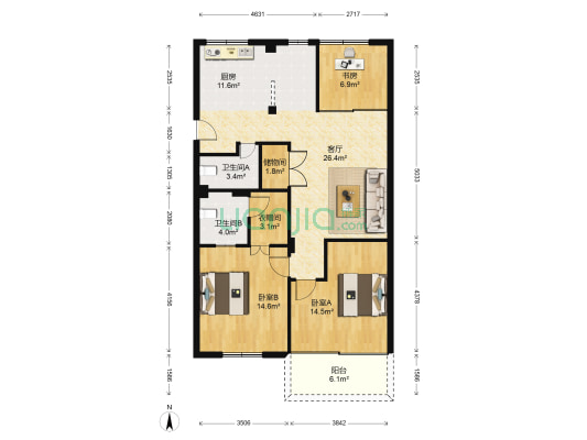 金穗园 3室1厅2卫 116平方