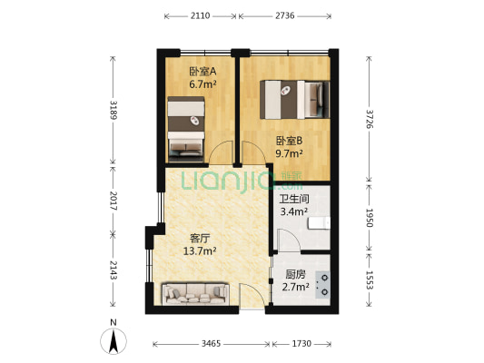 金泰公馆 2室1厅1卫 57平方