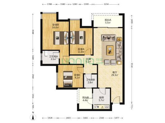星悦礼玉金湾玉麟阁C区 3室1厅2卫 111平方