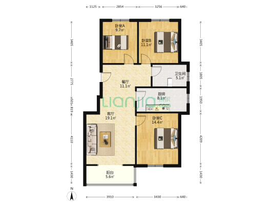 印象康桥 3室2厅1卫 102平方