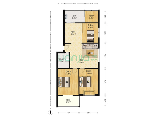 欣盛家園 3室2厅1卫 105平方