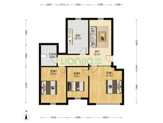 金河花园 3室1厅1卫 61平方