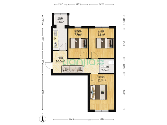柳影家园一区 3室0厅1卫 64平方