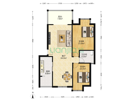 翠微香庭 2室1厅1卫 91平方