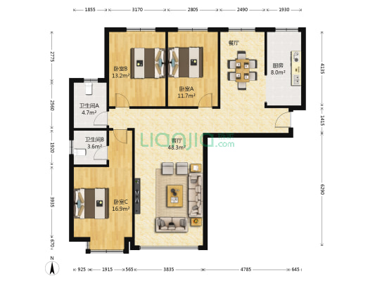 兴隆滨河苑 3室1厅2卫 148平方