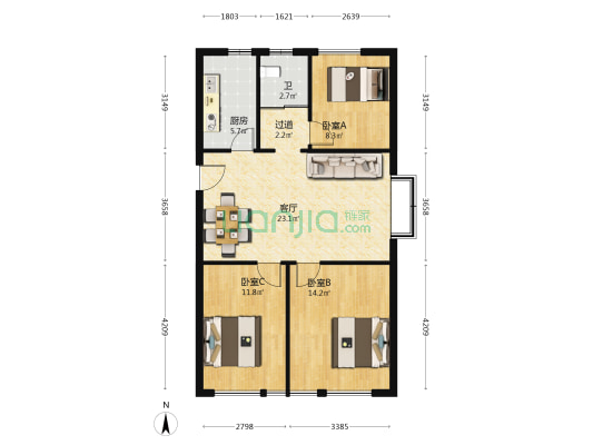 星海府 3室1厅1卫 96平方