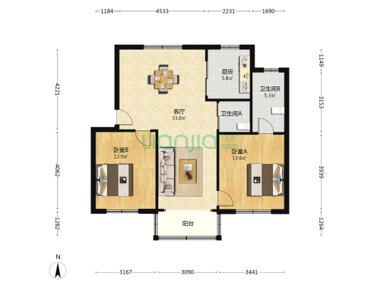 古娄二村二区 2室1厅2卫 164平方
