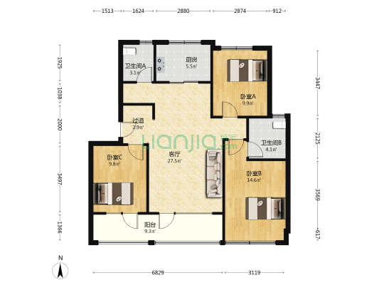 绿城·锦上月鸣 3室1厅2卫 118平方