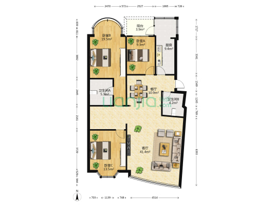 俊园 3室2厅2卫 139平方