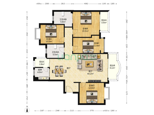 世纪城岚春苑 4室1厅2卫 151平方