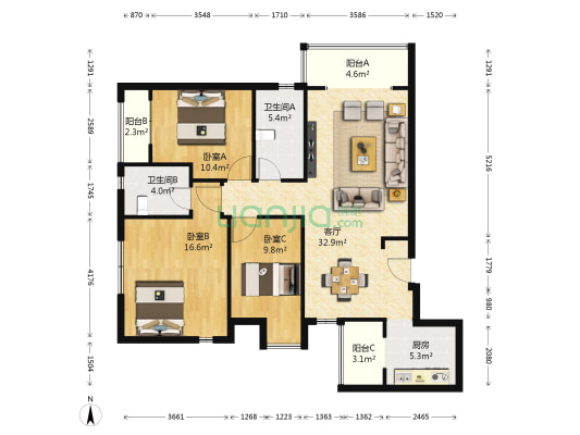 中庚香海小镇 3室1厅2卫 122平方