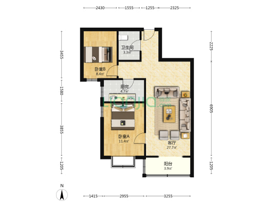 精装修房屋，配套齐全，交通方便，适合通勤-户型图