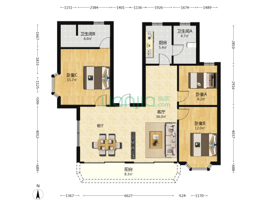香湾花园 3室1厅2卫 124平方