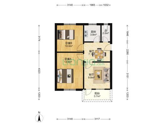 得胜坊 2室2厅1卫 59平方
