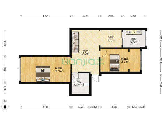 九架炉巷1号 2室1厅1卫 76平方