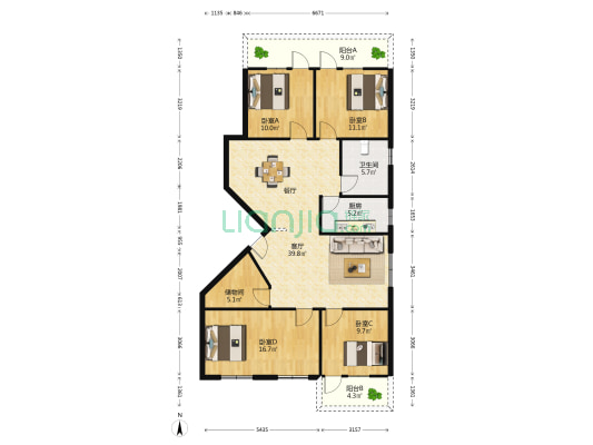 海丽小区 4室1厅1卫 137平方