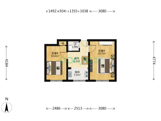 翠微路十四号 2室1厅1卫 48平方