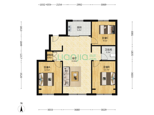 万科溪望荟 3室1厅1卫 99平方