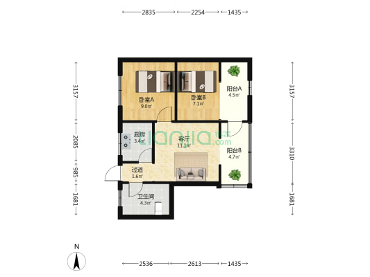 昙华路55号 2室1厅1卫 58平方