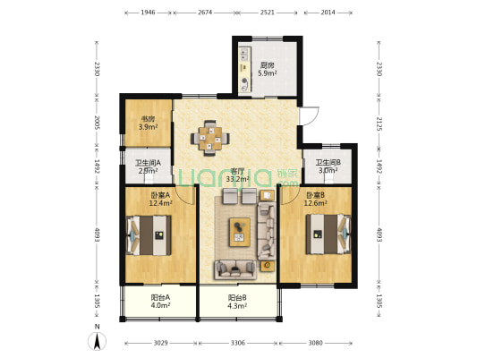 人民东路（越城区） 3室1厅2卫 100平方