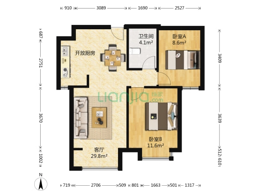 中铁诺德滨海花园B区 2室1厅1卫 79平方