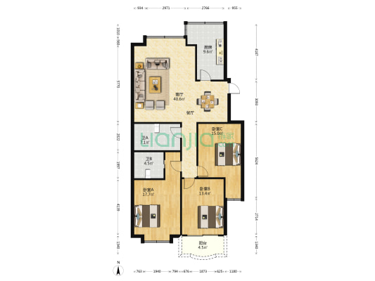 新兴公寓 3室1厅2卫 130平方