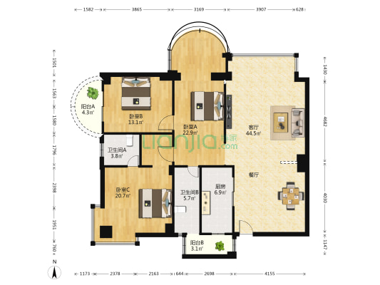 住总佳苑 3室1厅2卫 153平方