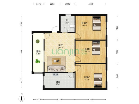 县物资总公司家属院 3室1厅1卫 113平方