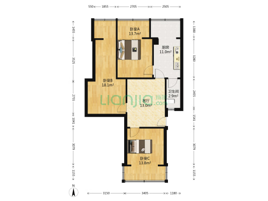 玉林西街后巷4号院 3室1厅1卫 72平方