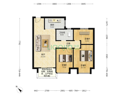 紫悦府 3室1厅1卫 93平方