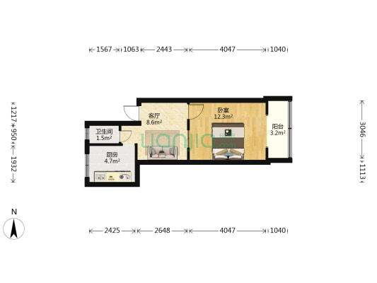 科委回迁楼 1室1厅1卫 41平方
