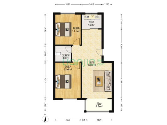 书香苑(香河) 2室1厅1卫 83平方