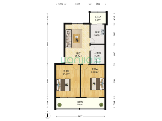嵩山北路101号 2室1厅1卫 77平方