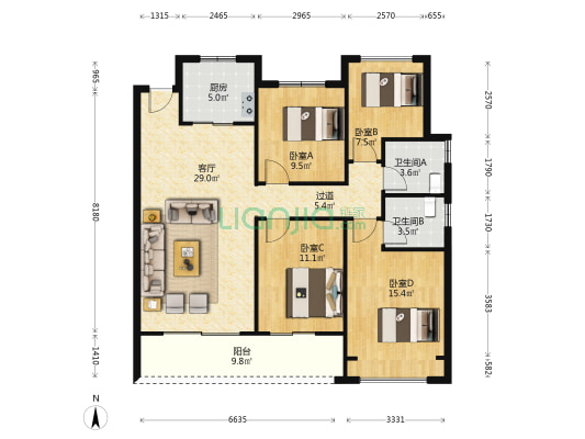 万松荣安府 4室1厅2卫 126平方