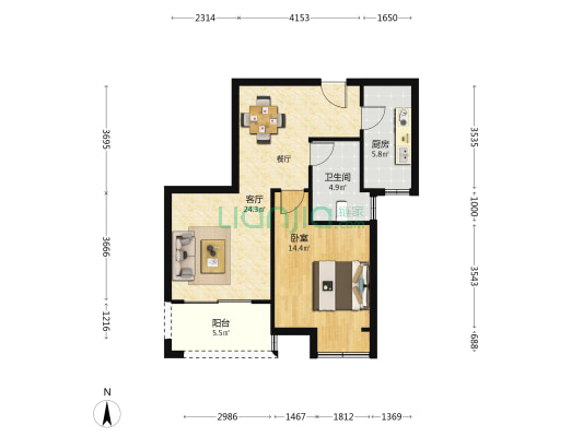 龙惠花苑三期 1室1厅1卫 72平方