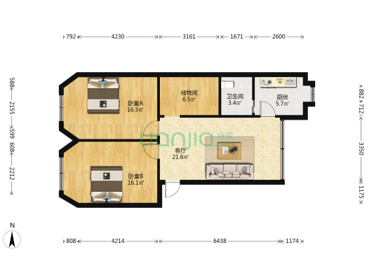 胜利路45号 2室1厅1卫 82平方