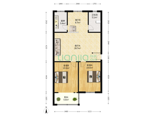 丹青苑A区 2室2厅1卫 99平方