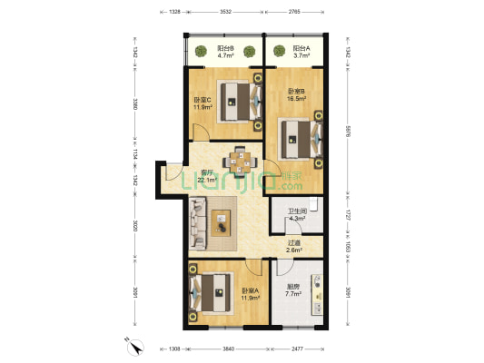 新罗路48号 3室1厅1卫 103平方