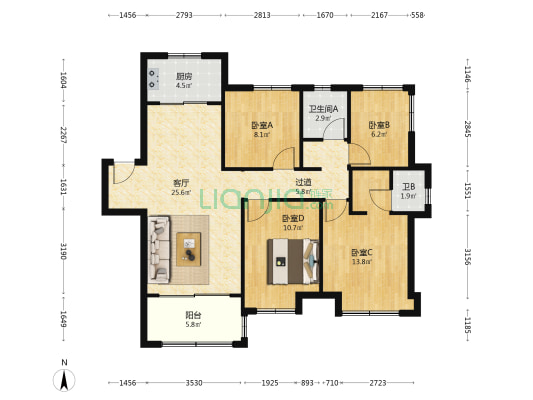 孔雀城四季澜湾 4室1厅2卫 120平方