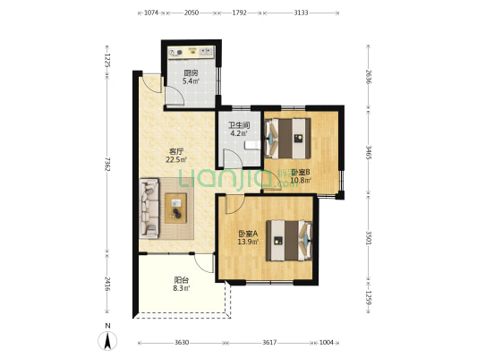 东城岗贝市场 2室1厅1卫 72平方