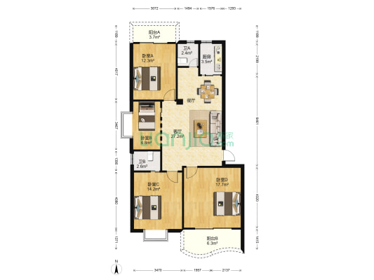 世纪景城 4室1厅2卫 112平方