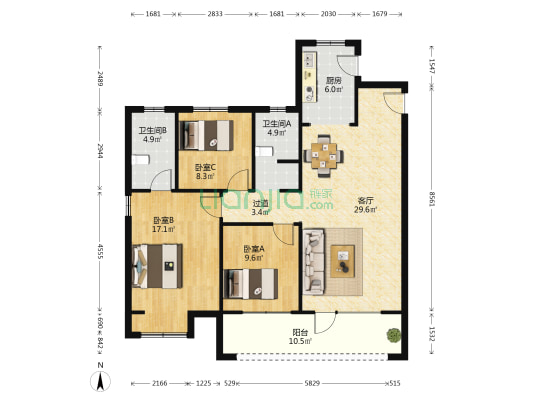 港中旅·蓝谷壹号臻玺 3室1厅2卫 119平方