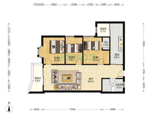 金门大厦 3室1厅2卫 111平方