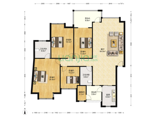 中海名城三期 4室1厅2卫 171平方