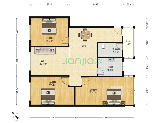 平安小区 3室1厅1卫 134平方