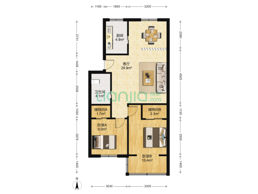 凤起苑 2室1厅1卫 82平方