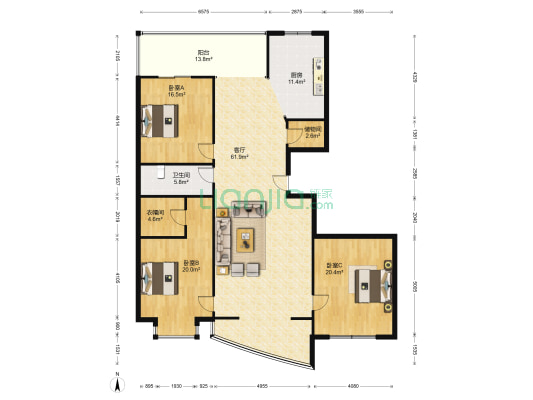 锦绣家园中区 3室1厅1卫 195平方