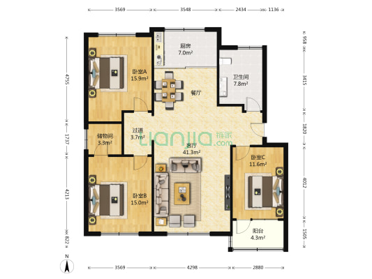 莲沁苑 3室1厅1卫 129平方