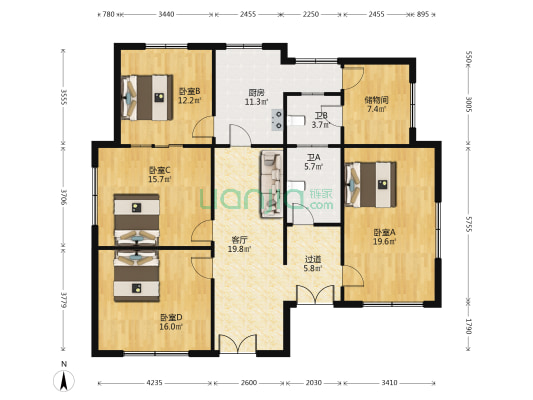 鑫港花园 4室1厅2卫 342平方