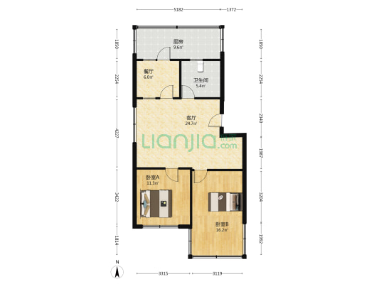 1581小区 2室2厅1卫 86平方